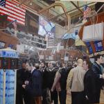 NYSE is a painting of the exchange floor in 2004.  The painting hung at the offices of Ore Hill Partners until the firm was sold in 2012.  Often clients visiting the firm would recognize some of the floor traders depicted.  If you are interested in purchasing NYSE please inquire.