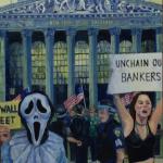 Traded Revolution is a triptych of the misguided Occupy Movement of late 2011.   This canvas measures 30" x 42" and has the New York Stock Exchange as a backdrop. I have replaced the negative signage of the protestors with pro-capitalism slogans. Please inquire about purchasing the Triptych.