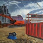 This is the 2nd panel of a triptych called Under Construction.  The 40"x52" panel depicts a job site after quitting time. The painting is in a private collection in New York.