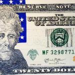 50/20 is a canvas in my currency series.  It is a 2013 series $20 bill painted on a 3' x 5'  50 Embroidered Star American Flag. Please inquire if you wish to purchase 50/20. 